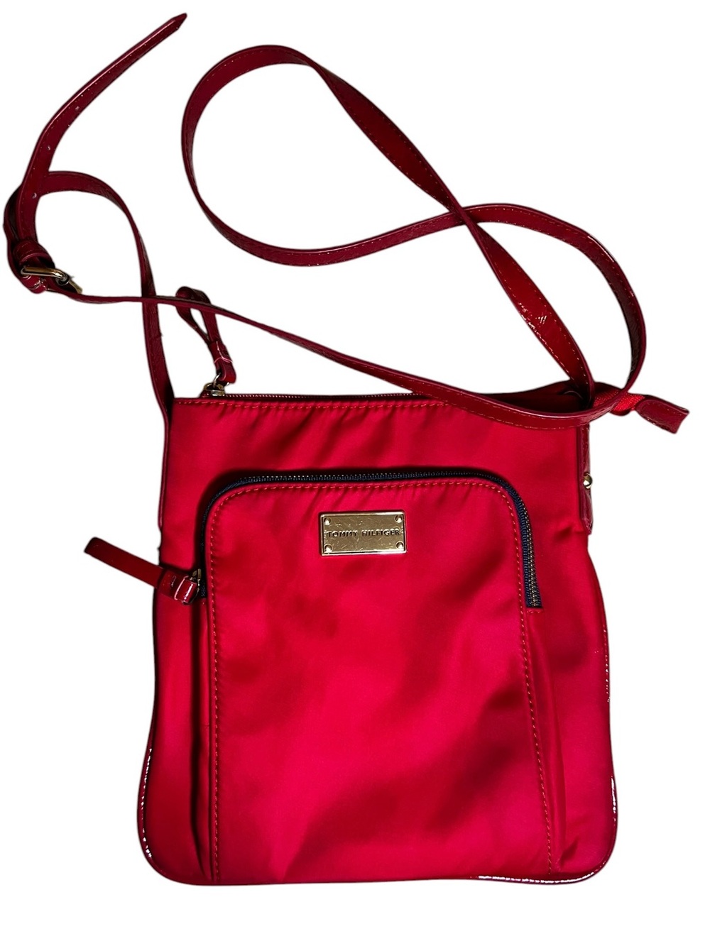 Tommy Hilfiger Red Nylon Crossbody Bag with Front Zip Pocket